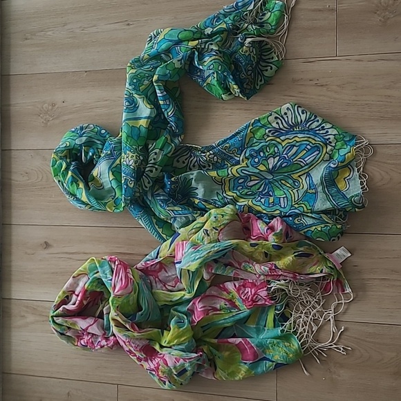 LILLY PULITZER silk and cashmere wrap scarf Lot Of Two - Picture 1 of 10